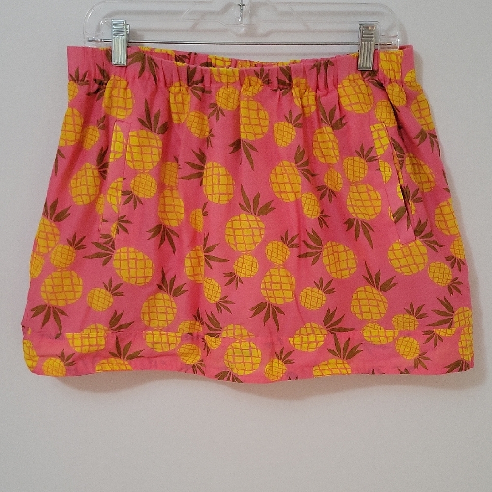 J. Crew Pink and Yellow Pineapple Mini Skirt, Size Medium